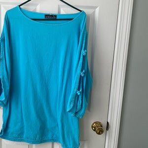 Blue Cotton Open Sleeve Tunic Top Size Large